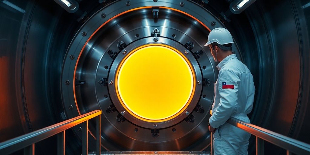 Engineers inspect glowing molten-salt thorium reactor core in containment vessel
