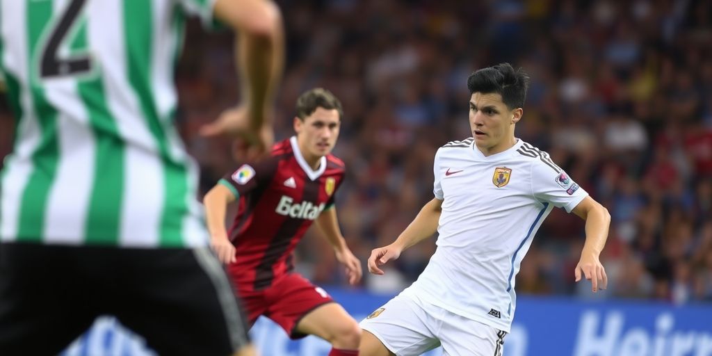Soccer player running past defenders.