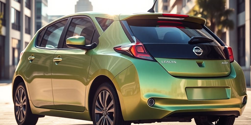 Nissan Leaf in der Stadt, modernes Design, umweltfreundlich.