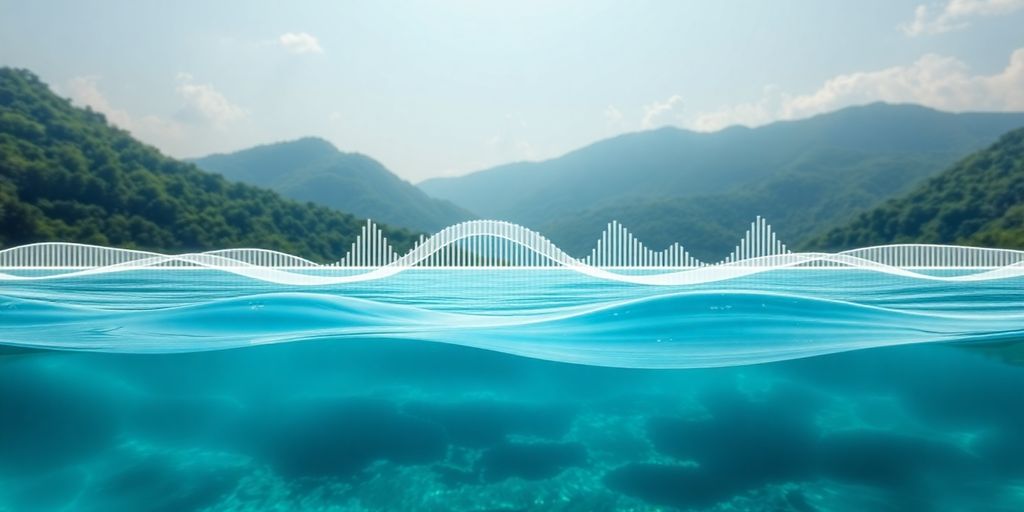 Soundwaves flowing over a tranquil landscape representing financial prosperity.