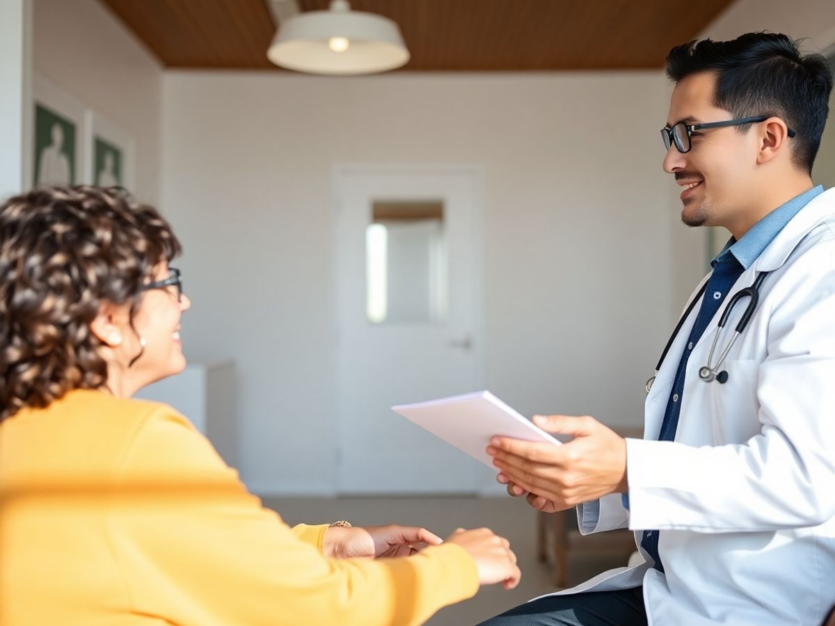 Doctor consultând un pacient în cabinet medical.