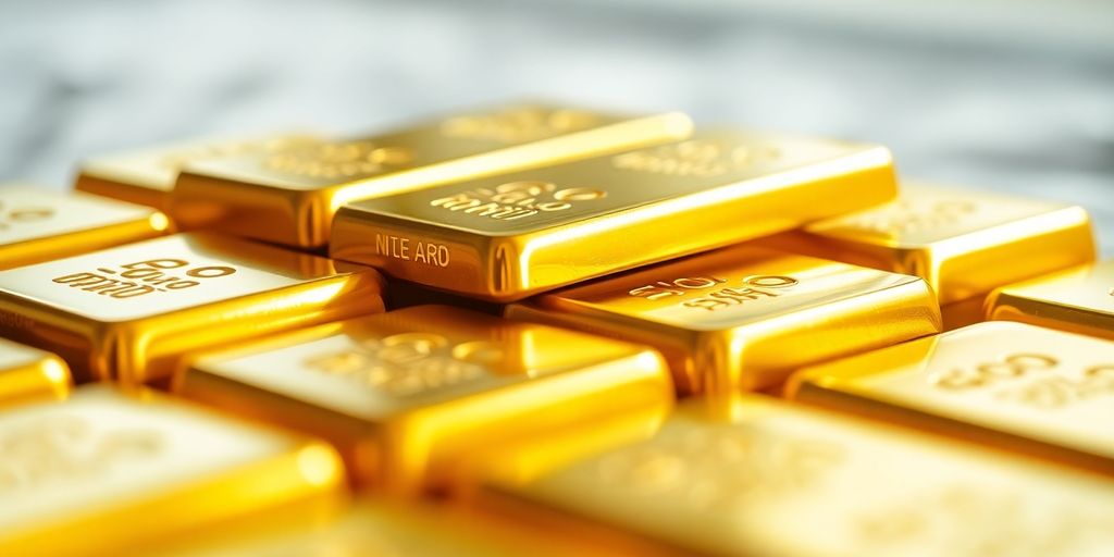 Lingots d'or brillants sur fond doux.
