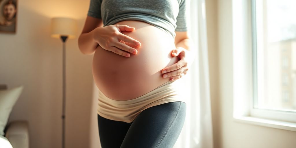 Pregnant woman in compression gear, smiling.