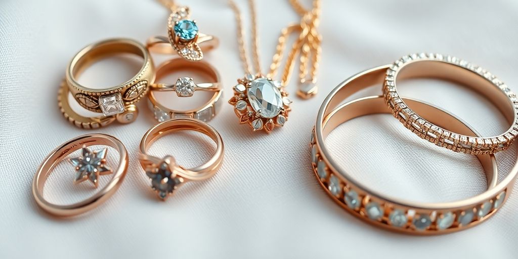 Bijoux élégants réunis sur un fond doux.