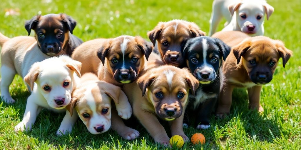Cachorros juguetones de diversas razas.