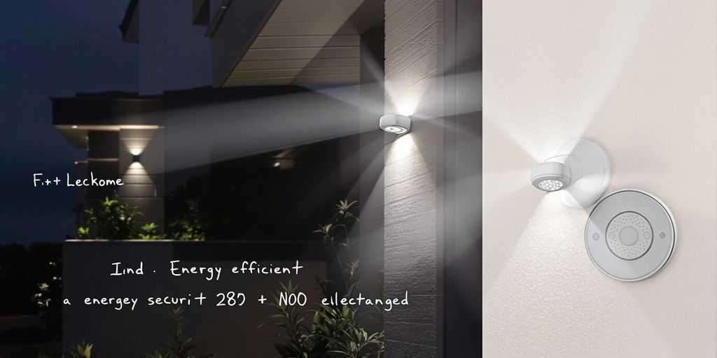 Motion sensor lights illuminating a stylish home at night.