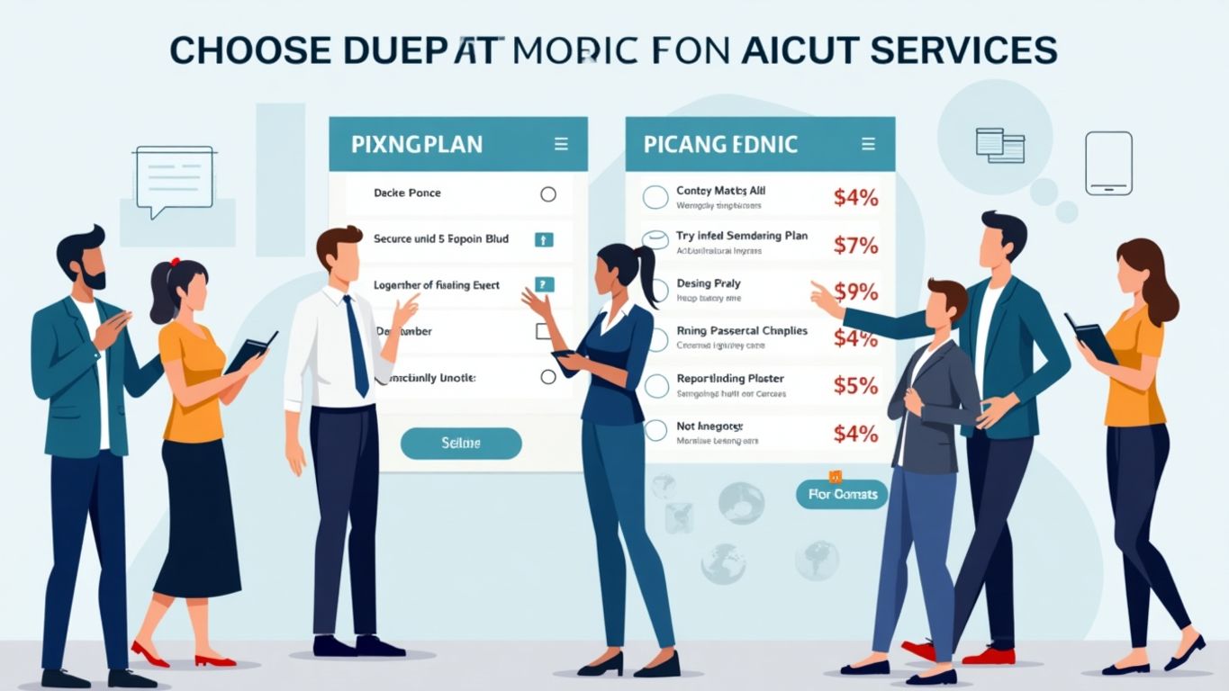 Group discussing AICUT pricing plans in a modern setting.