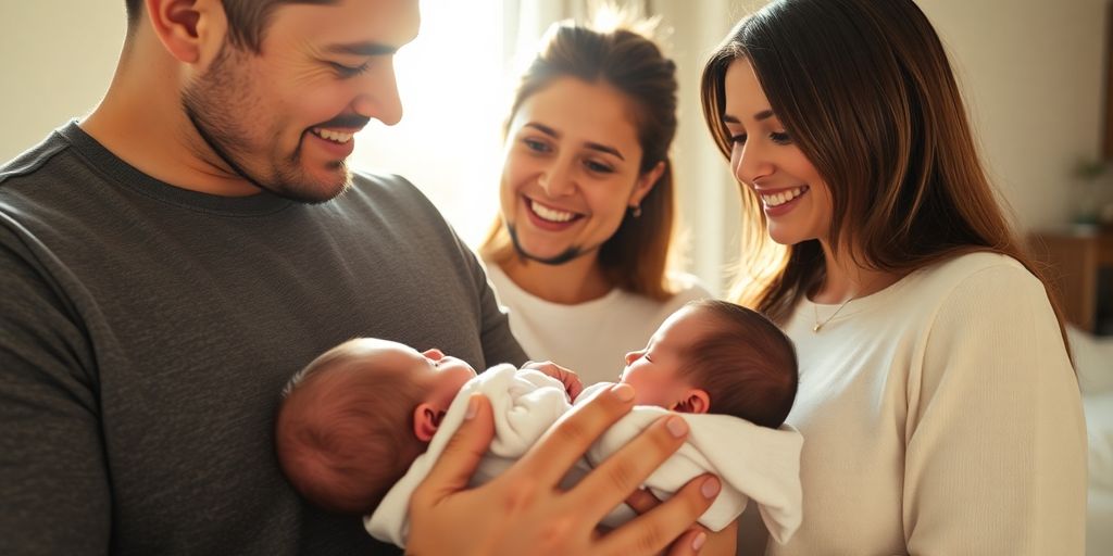 Pais e bebê felizes em casa