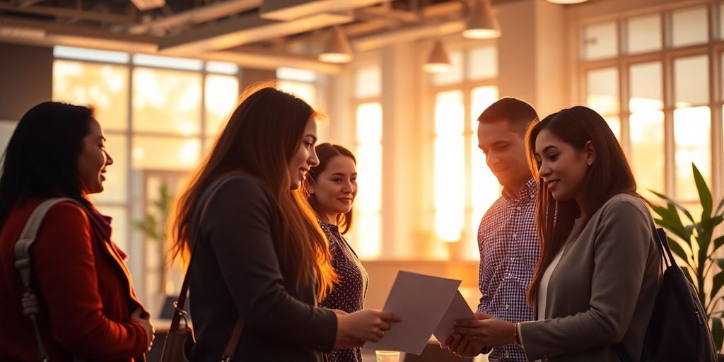 Inmigrante feliz en Canadá trabajando en su negocio.