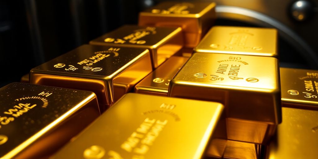 Des barres d'or dans un coffre-fort de banque.