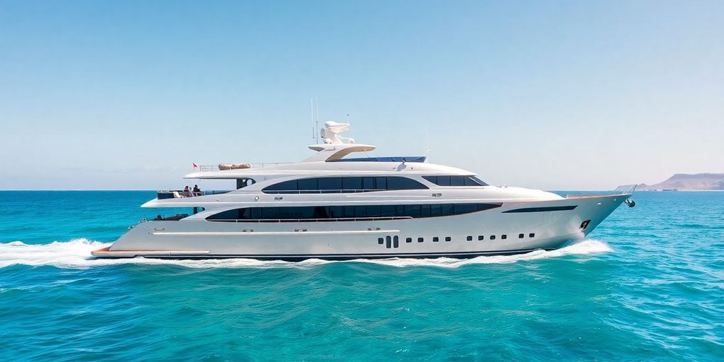 Lady Kathryn V yacht sailing on blue water.