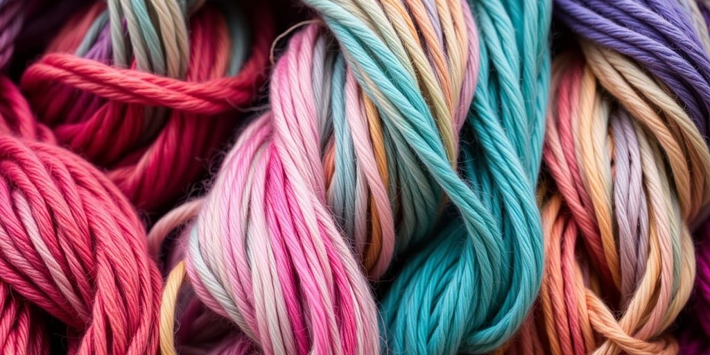 Yarn skeins in vibrant, blended colors.