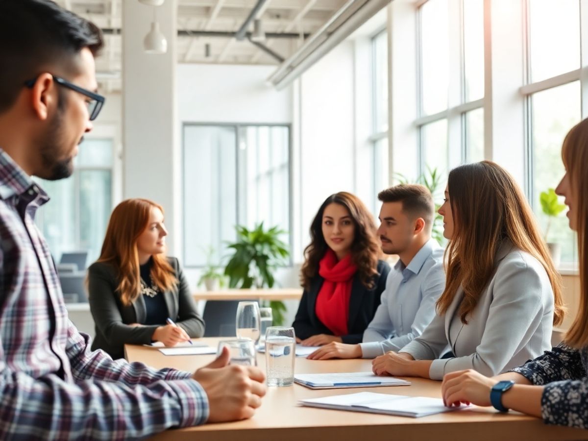 Angajați diversificați într-un mediu de lucru modern.