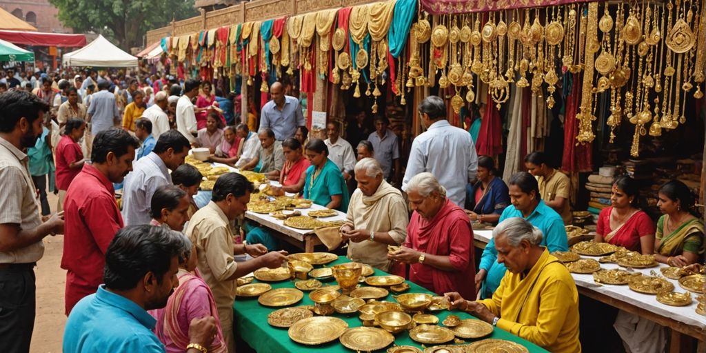 Indian market with gold jewelry stalls.