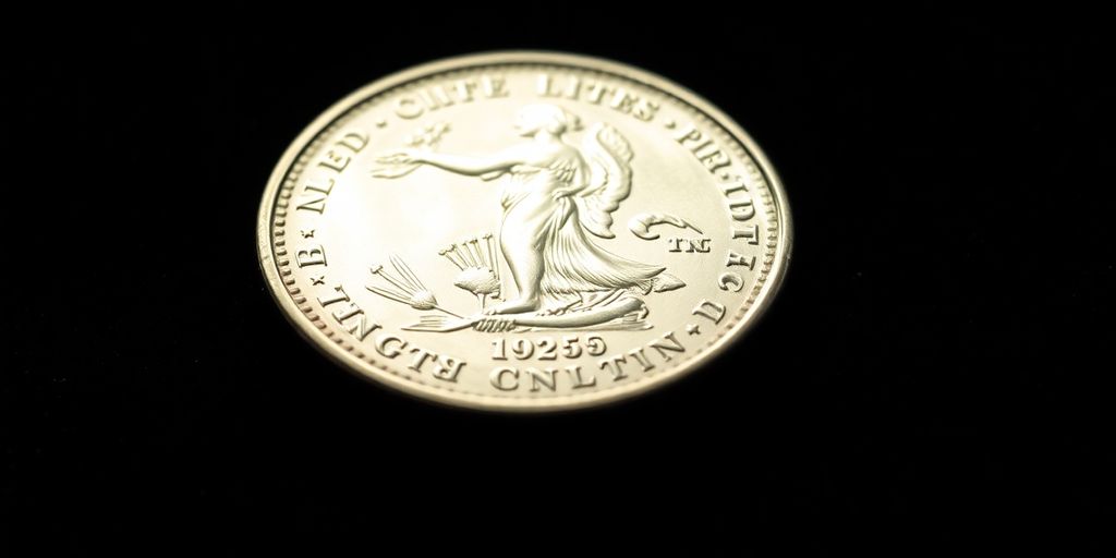 Pièce d'investissement en argent sur fond sombre.