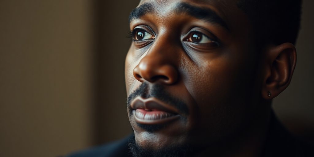 D'wayne Wiggins with a serious expression, soft background.