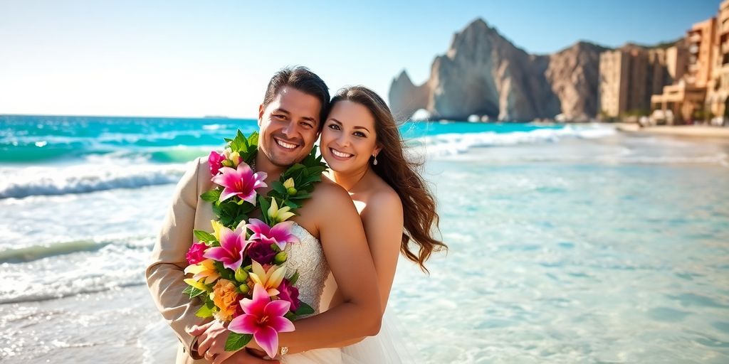 Couple on beach in Cabo wedding