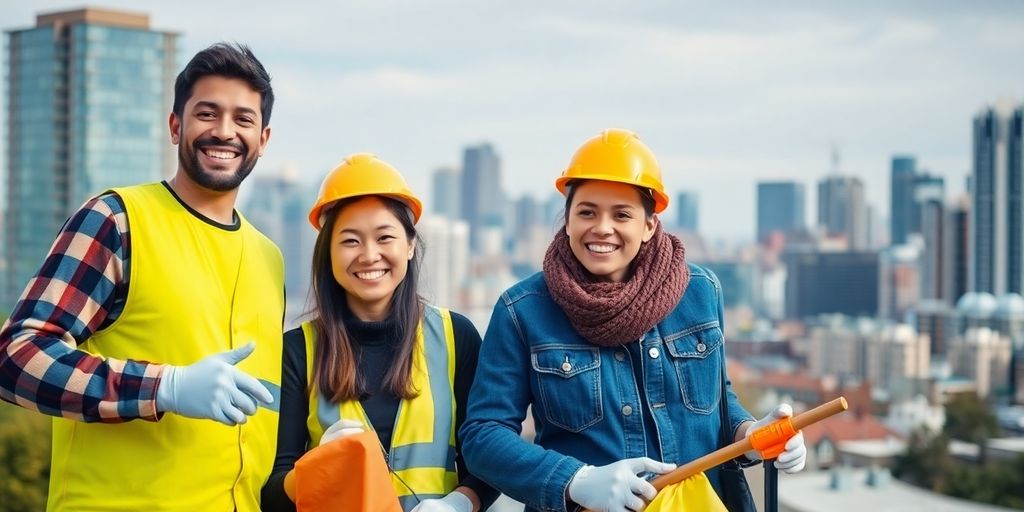 Inmigrantes trabajando en Canadá con sonrisas.