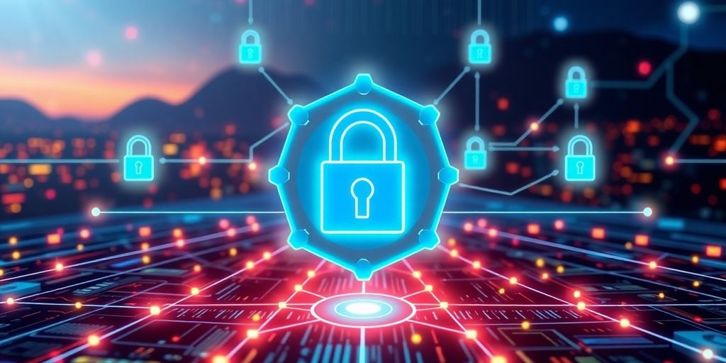 Illustrative image of decentralized storage network with digital locks.