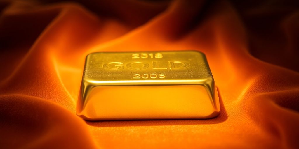 Lingot d'or sur un tissu en velours.