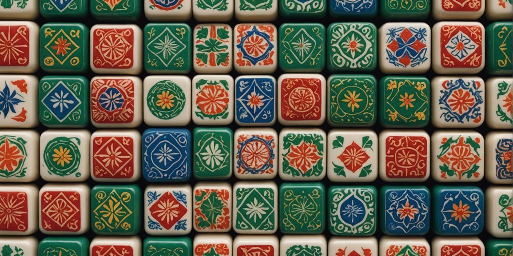 A collage of Mahjong tiles from different cultures, highlighting their unique designs and colors.