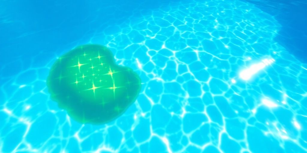 Crystal clear pool water contrasting with vibrant green algae.