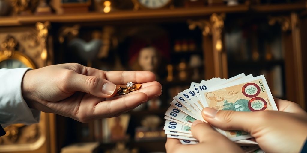 Mains tenant des bijoux et de l'argent