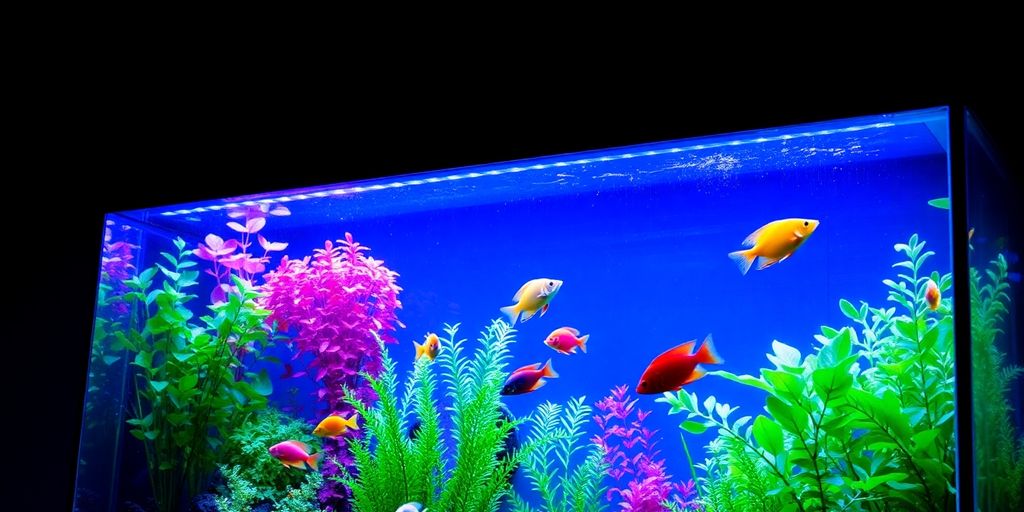 Aquarium with Leddy Slim LED light and colorful fish.