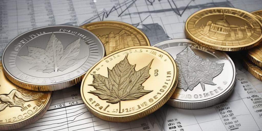 gold and silver coins with financial charts