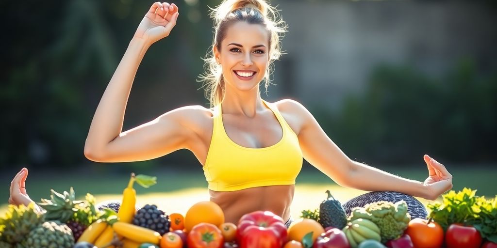 Woman exercising with healthy food.