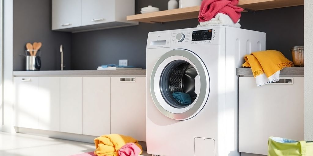 Moderne Bauknecht Waschmaschine in heller Küchenszene.