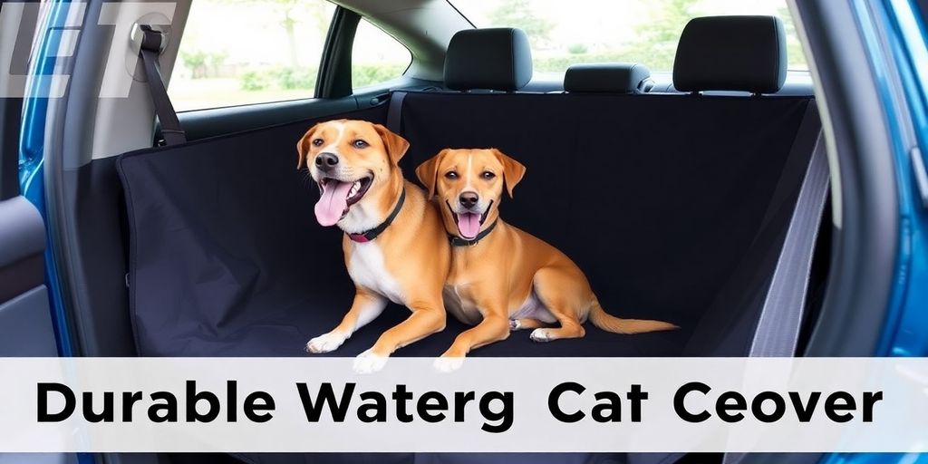 Happy dog in a car seat cover.