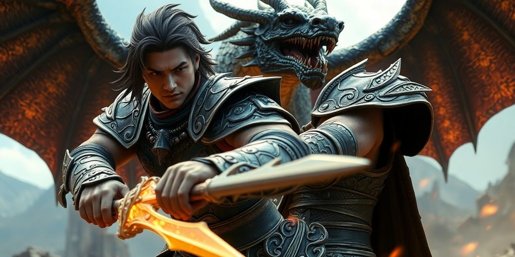 Lost Ark Gameplay with character and dragons.