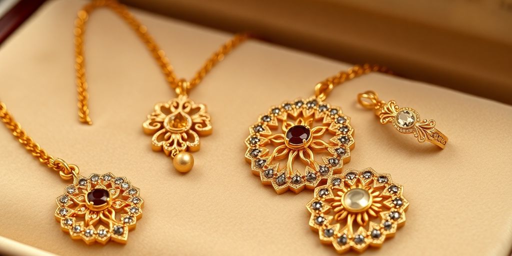 Bijoux en or sur un fond en velours.