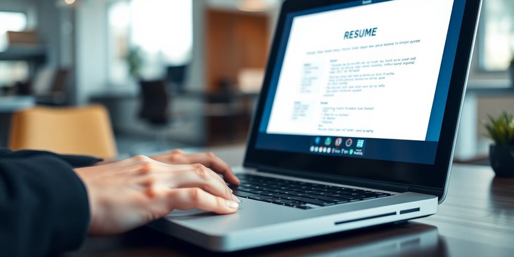 Laptop, resume, professional, user, success, job, career, growth.