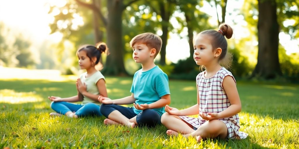 Niños practicando mindfulness en la naturaleza.