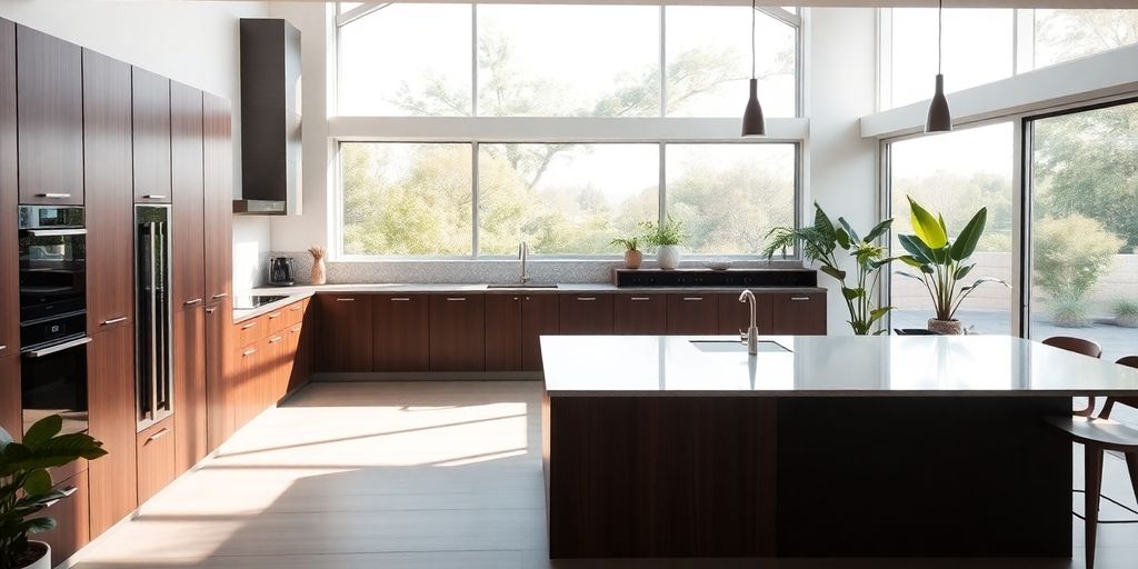 Modern kitchen with sleek design and spacious layout.
