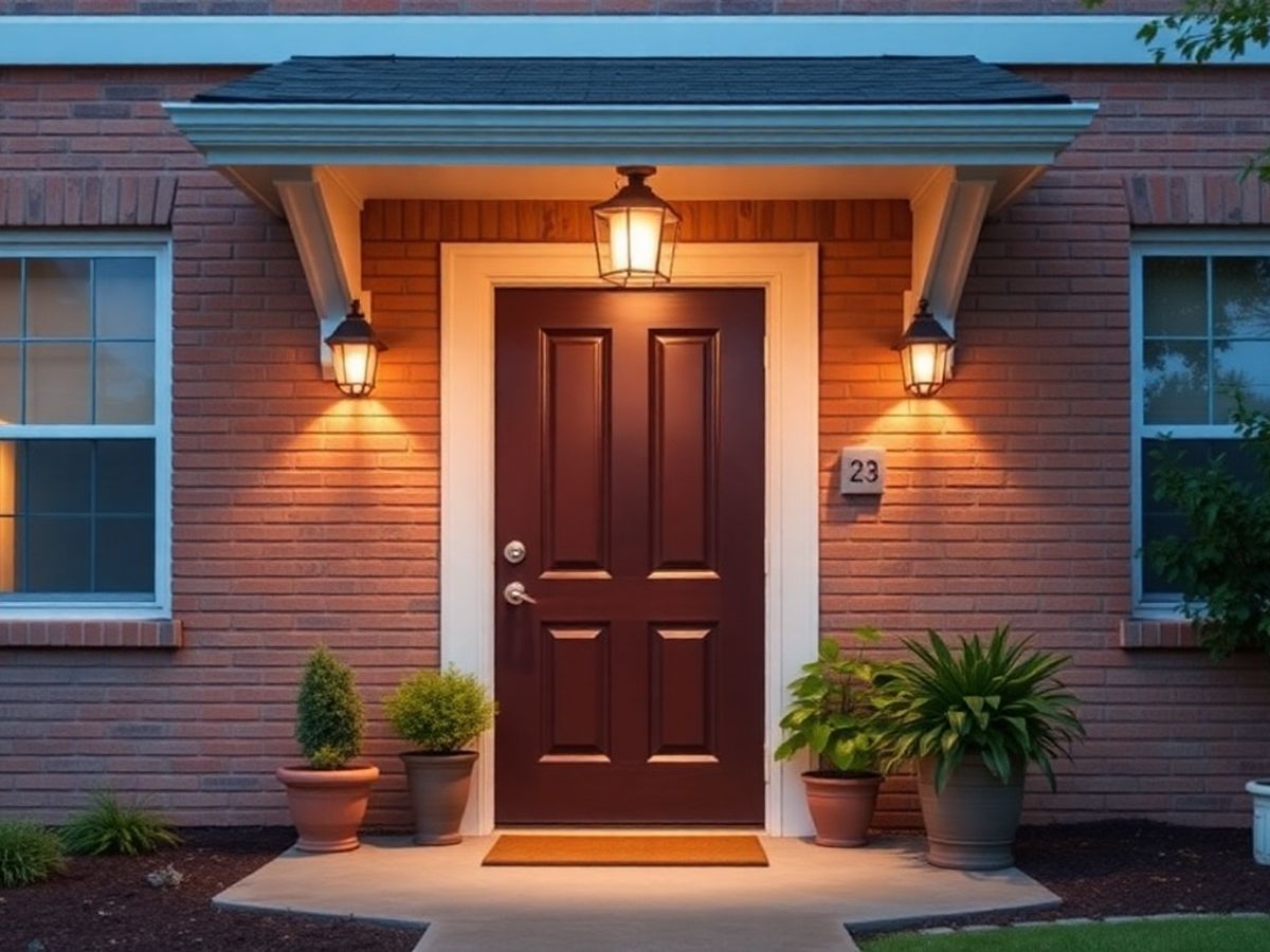 Intrarea unei proprietăți de închiriat bine întreținute.