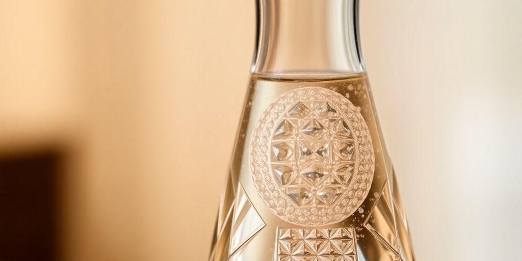 Carafe en cristal étincelante sur un fond sombre.
