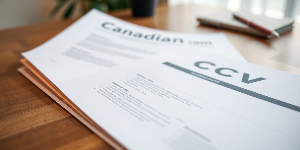 Polished Canadian CV on a wooden desk.