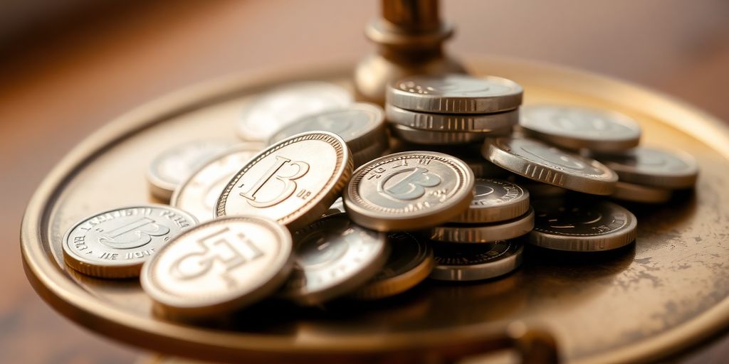 Pièces d'argent sur une balance
