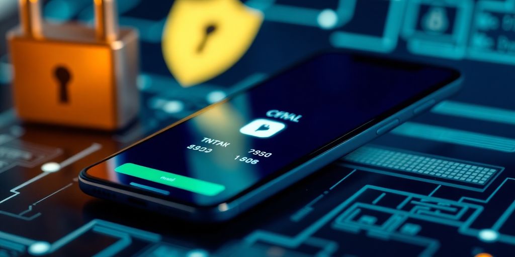 Imagem de smartphone com interface de pagamento digital.