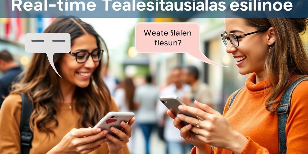 Duas pessoas usando smartphones em conversa animada.