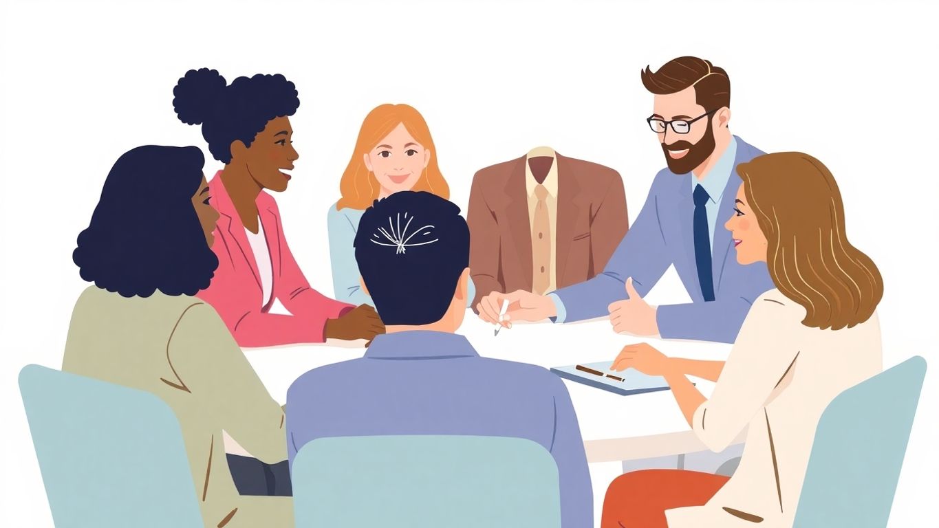 Illustrasjon av samarbeid mellom ansatte om merkevarestrategi.