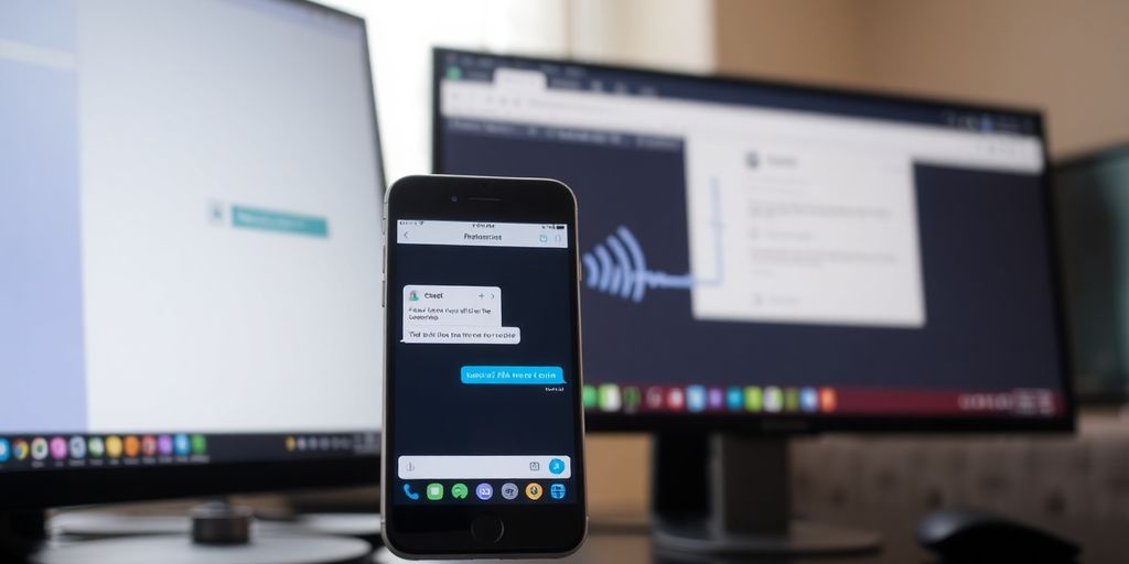 Telefone e computador conectados sem fio.