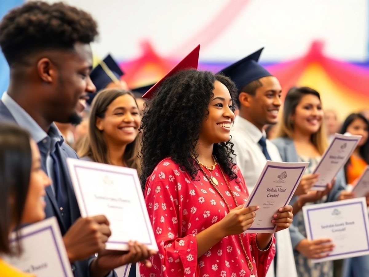 Students celebrating at a scholarship award ceremony.
