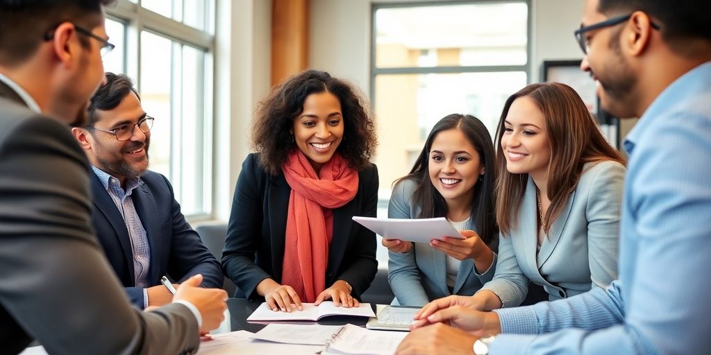 Professionals collaborating in an office for bookkeeping business.