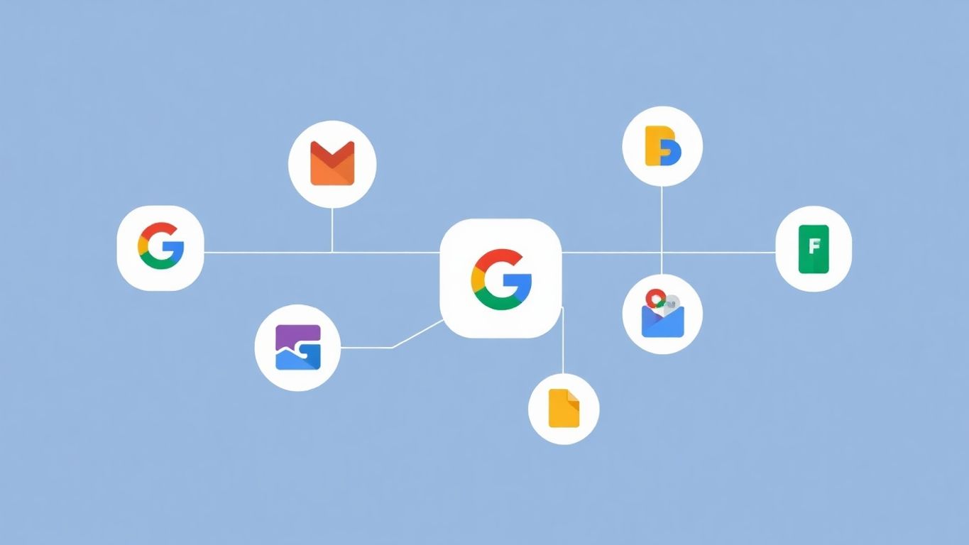 Moderne illustrasjon av Google-produktintegrasjon.