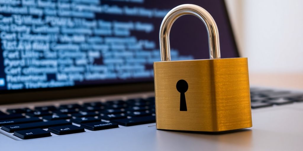 Laptop keyboard with a padlock for email security.