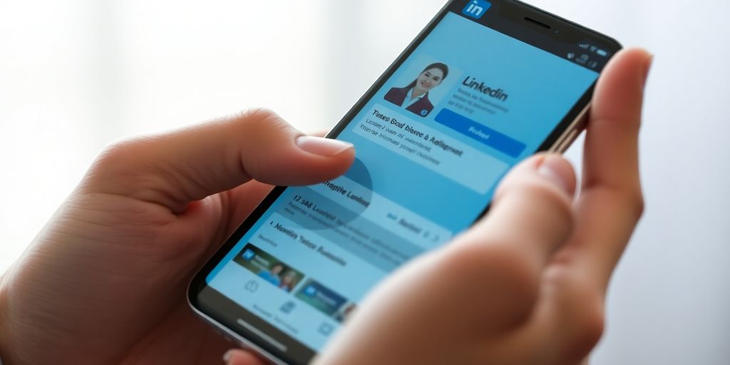 Hand holding phone with LinkedIn logo